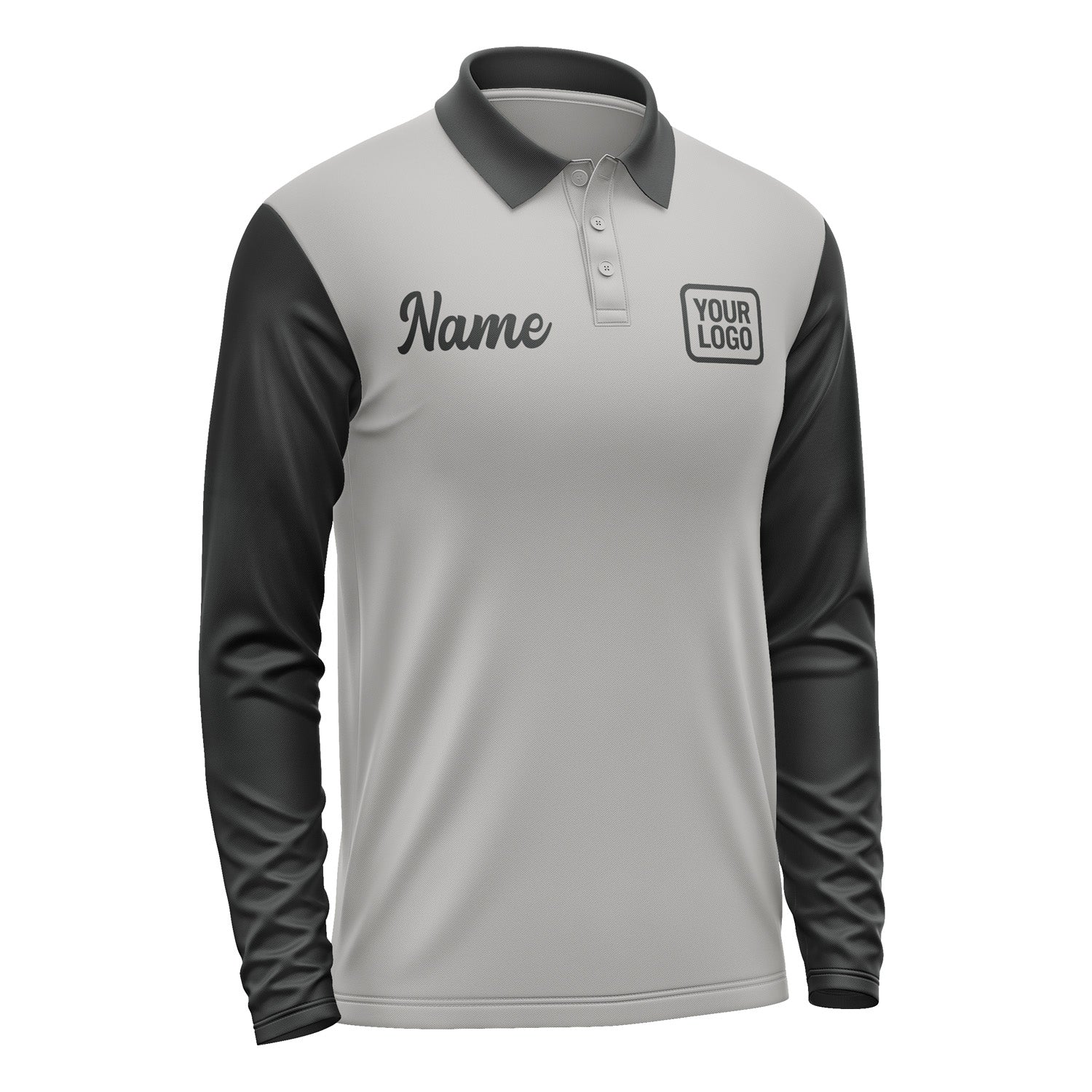 Custom Gray Black Long Sleeve Polo Shirt Pl041717B117