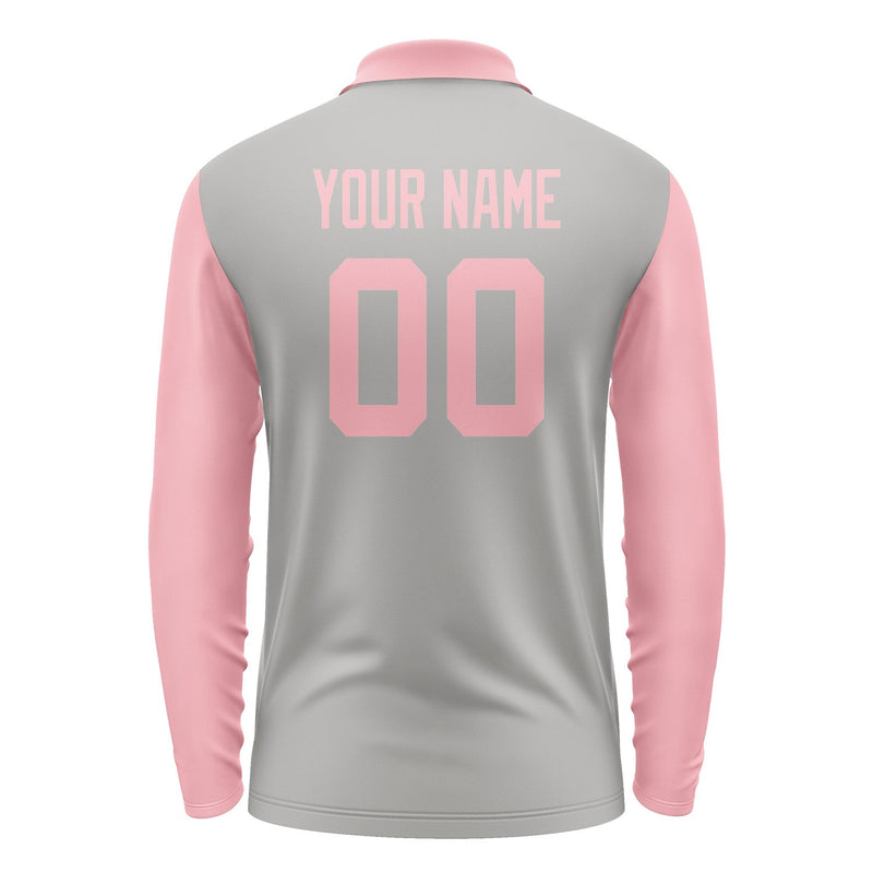 Custom Gray Light Pink Long Sleeve Polo Shirt Pl042121B121