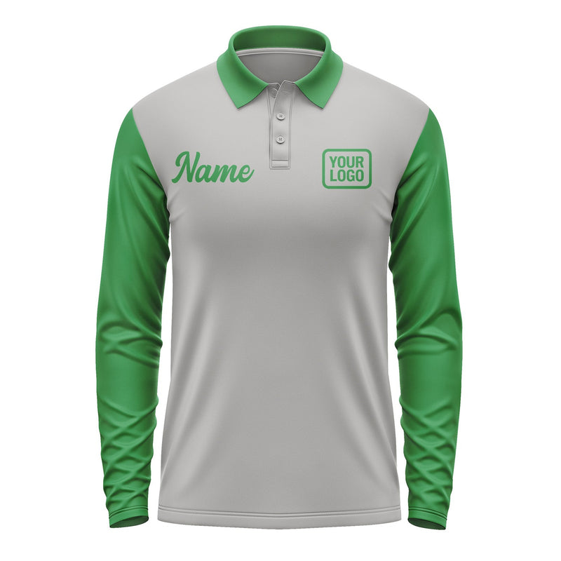 Custom Gray Emerald Green Long Sleeve Polo Shirt Pl042424B124