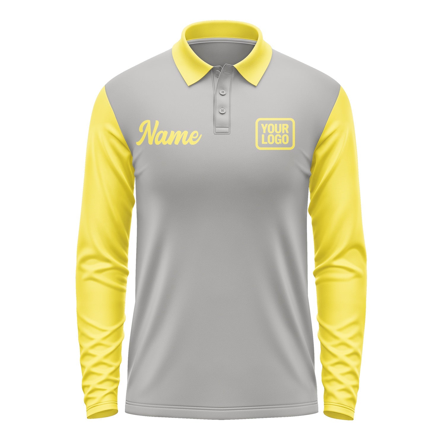Custom Gray Light Yellow Long Sleeve Polo Shirt Pl042626B126