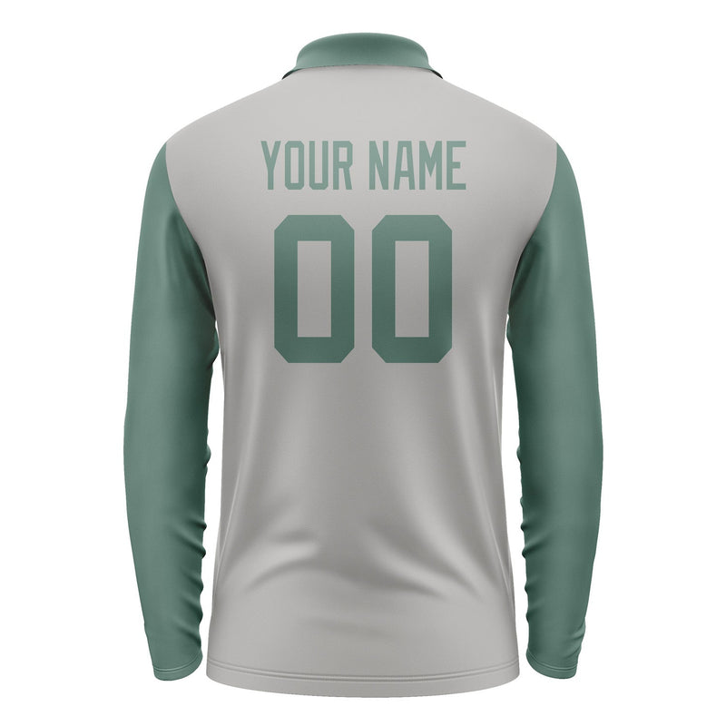 Custom Gray Blue Green Long Sleeve Polo Shirt Pl042727B127