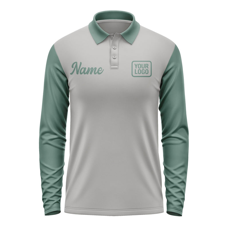 Custom Gray Blue Green Long Sleeve Polo Shirt Pl042727B127