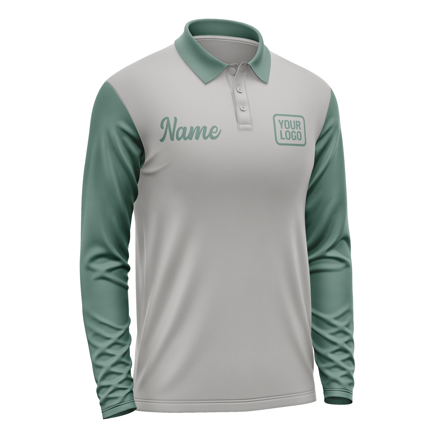 Custom Gray Blue Green Long Sleeve Polo Shirt Pl042727B127
