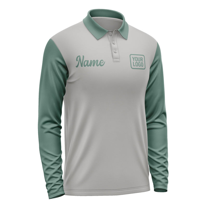 Custom Gray Blue Green Long Sleeve Polo Shirt Pl042727B127