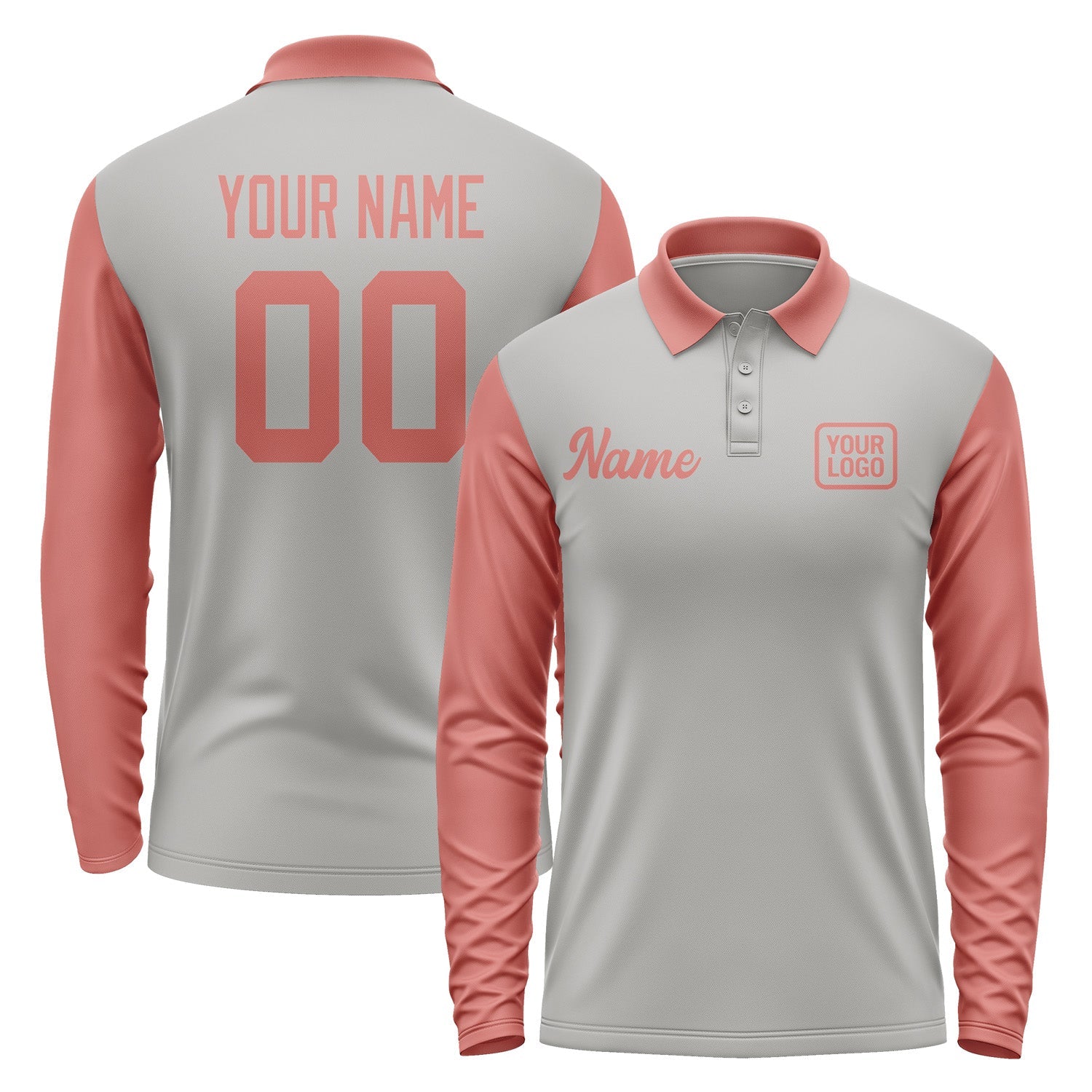 Custom Gray Copper Rose Long Sleeve Polo Shirt Pl042929B129