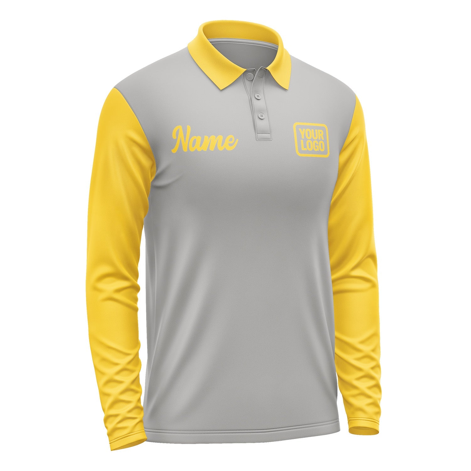 Custom Gray Gold Long Sleeve Polo Shirt Pl043030B130