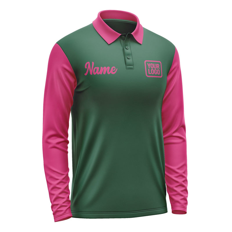 Custom Green Pink Long Sleeve Polo Shirt Pl051313B113