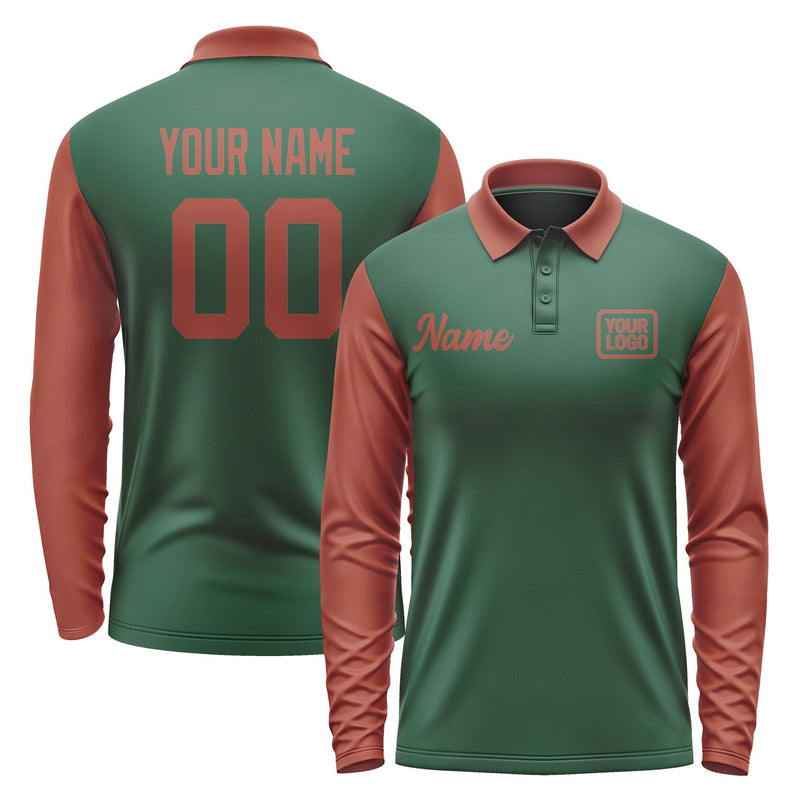 Custom Green Coral Red Long Sleeve Polo Shirt Pl051616B116