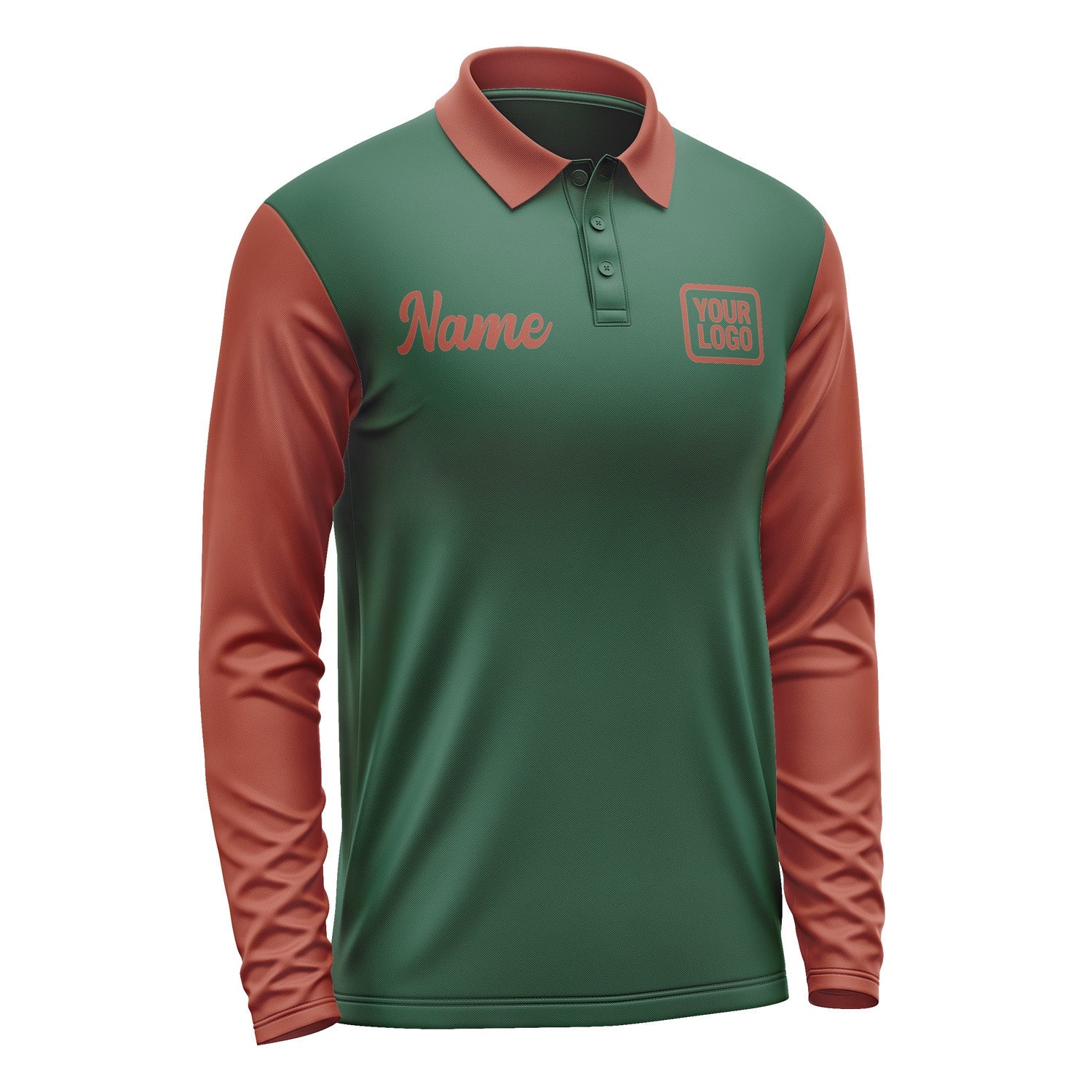 Custom Green Coral Red Long Sleeve Polo Shirt Pl051616B116