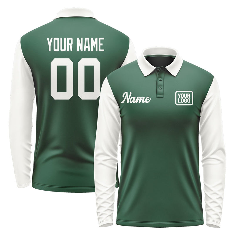 Custom Green White Long Sleeve Polo Shirt Pl051818B118