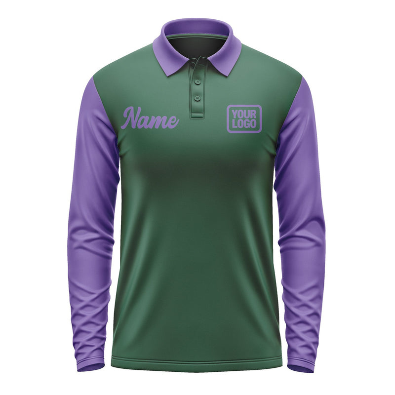 Custom Green Light Purple Long Sleeve Polo Shirt Pl052323B123