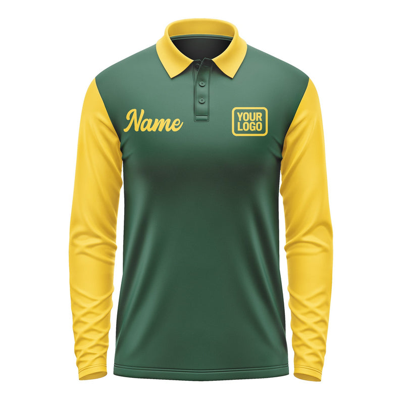 Custom Green Gold Long Sleeve Polo Shirt Pl053030B130