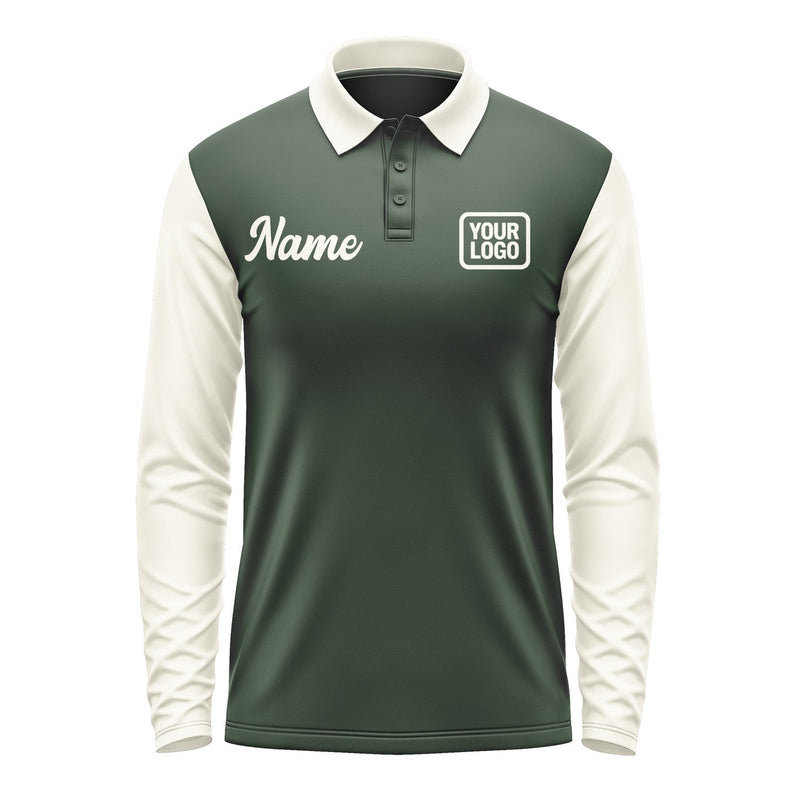 Custom Dark Green Cream Long Sleeve Polo Shirt Pl060303B103