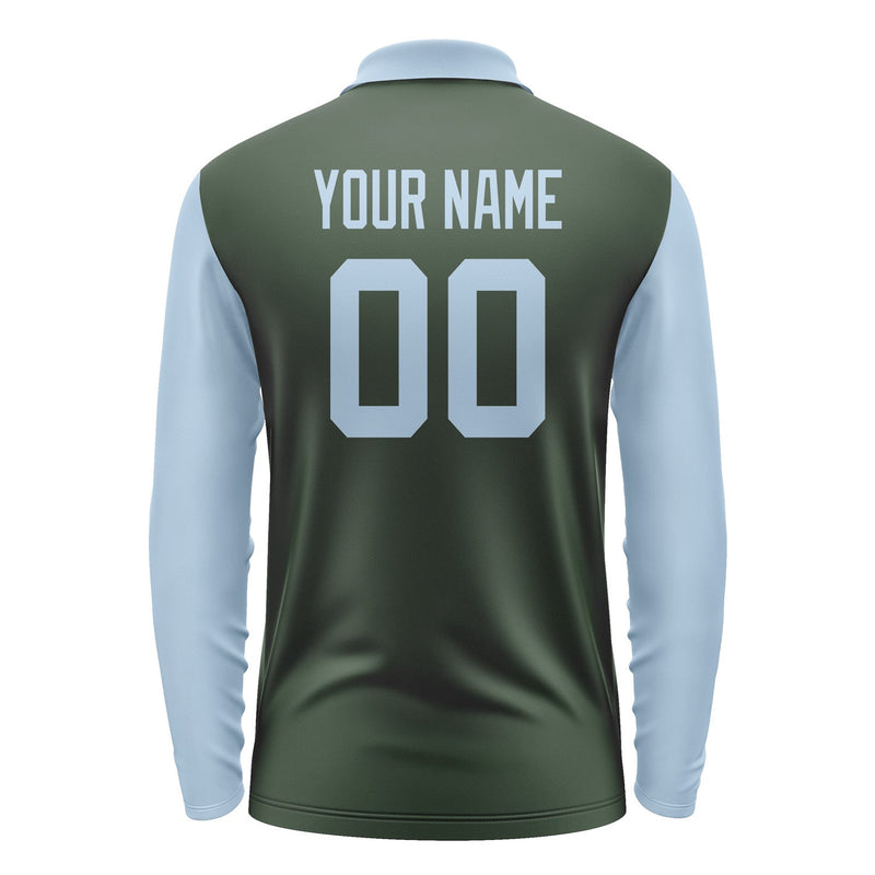 Custom Dark Green Light Blue Long Sleeve Polo Shirt Pl060808B108