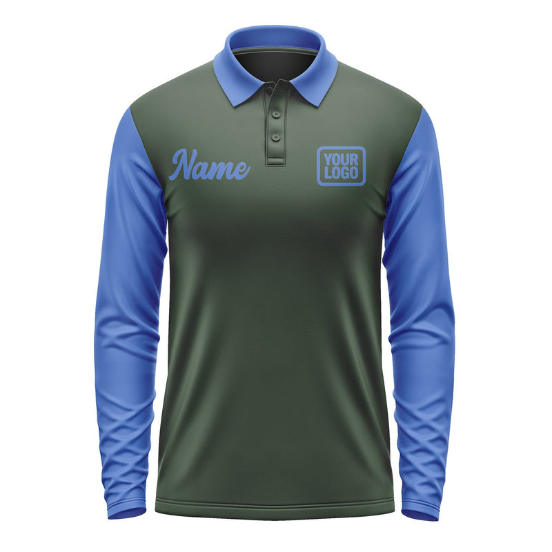 Custom Dark Green Sky Blue Long Sleeve Polo Shirt Pl060909B109