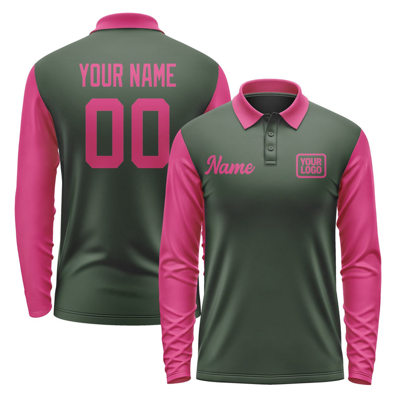 Custom Dark Green Pink Long Sleeve Polo Shirt Pl061313B113