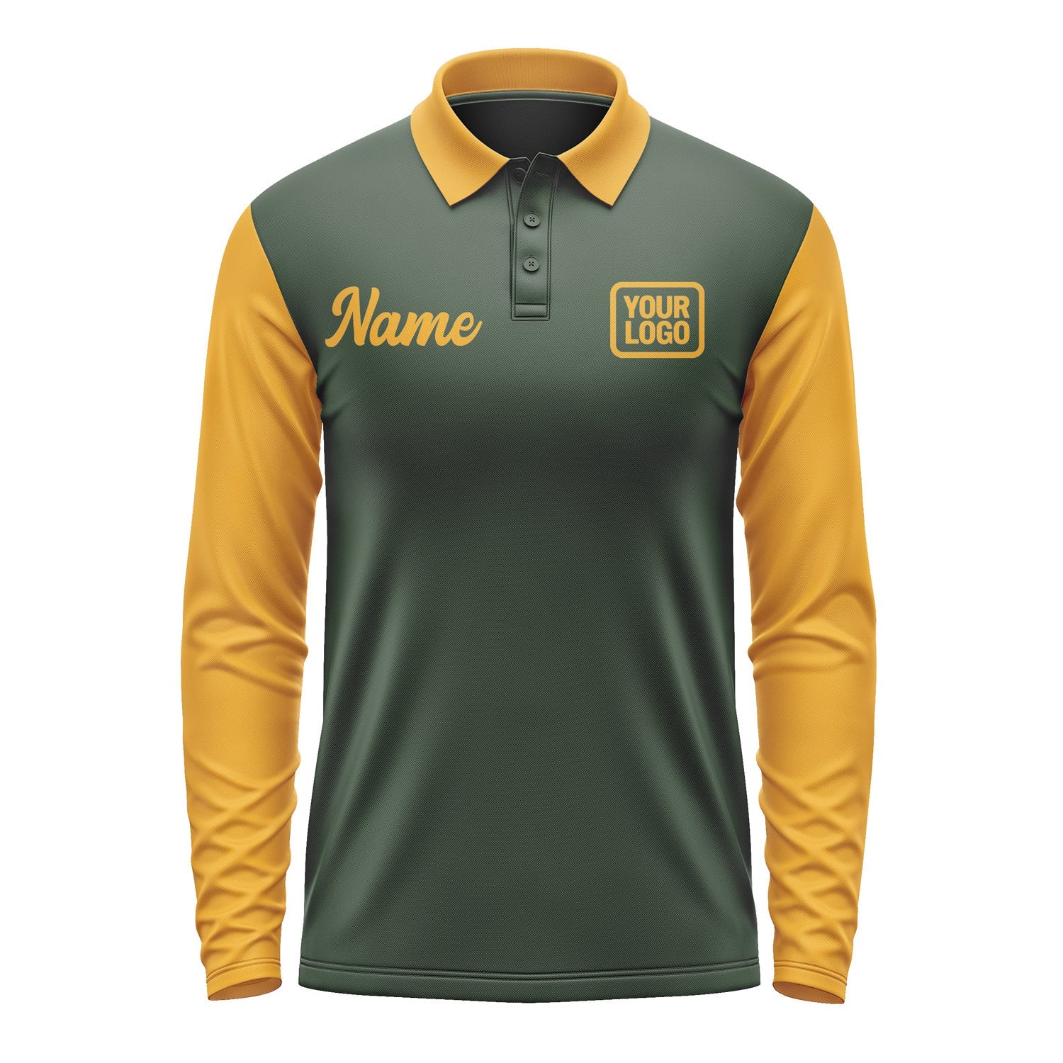 Custom Dark Green Yellow Long Sleeve Polo Shirt Pl061919B119