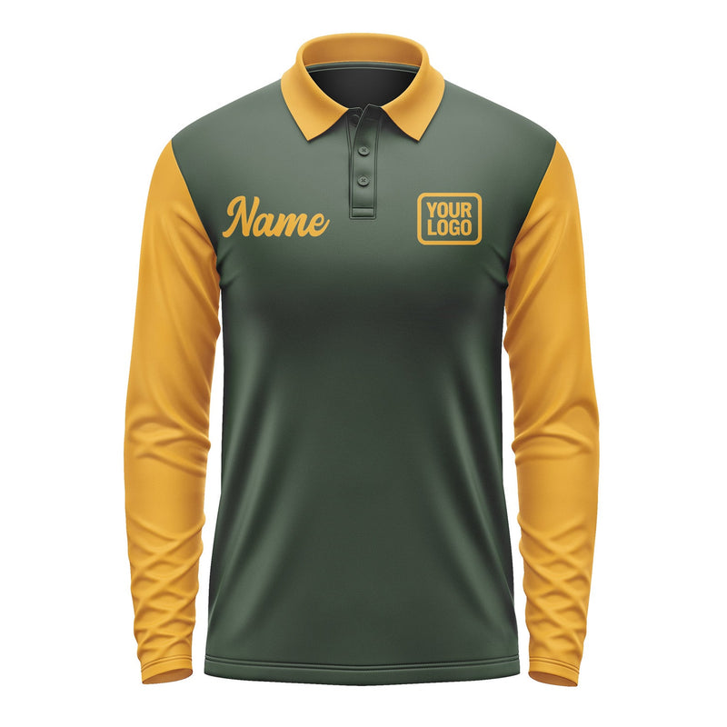 Custom Dark Green Yellow Long Sleeve Polo Shirt Pl061919B119