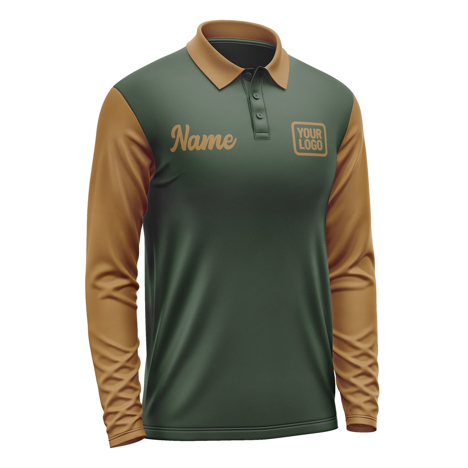 Custom Dark Green Khaki Long Sleeve Polo Shirt Pl062222B122