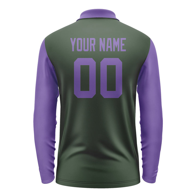 Custom Dark Green Light Purple Long Sleeve Polo Shirt Pl062323B123