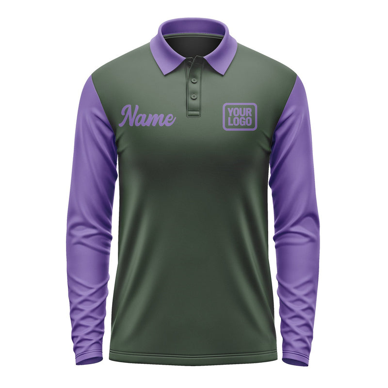 Custom Dark Green Light Purple Long Sleeve Polo Shirt Pl062323B123