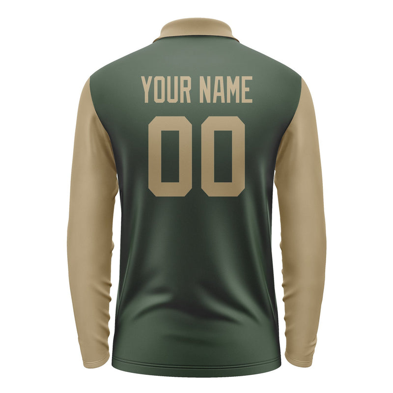 Custom Dark Green Light Khaki Long Sleeve Polo Shirt Pl062525B125