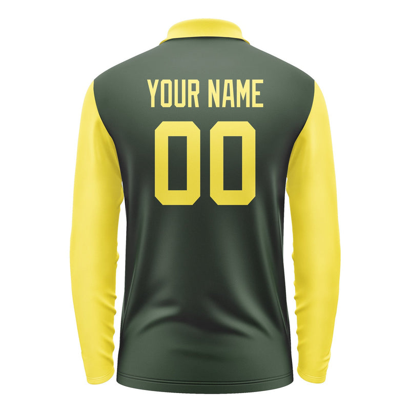 Custom Dark Green Light Yellow Long Sleeve Polo Shirt Pl062626B126