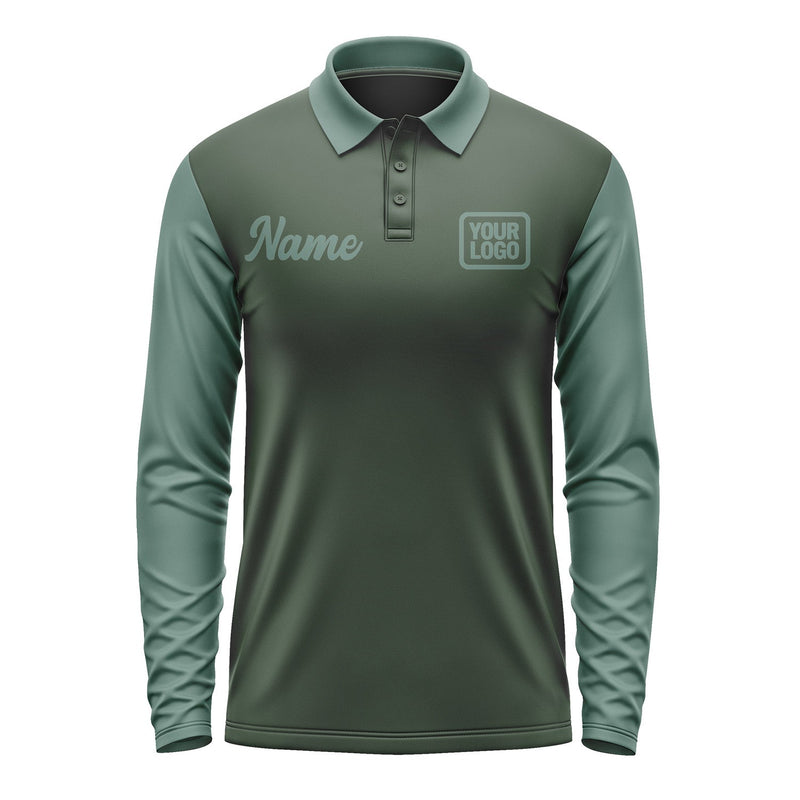 Custom Dark Green Blue Green Long Sleeve Polo Shirt Pl062727B127