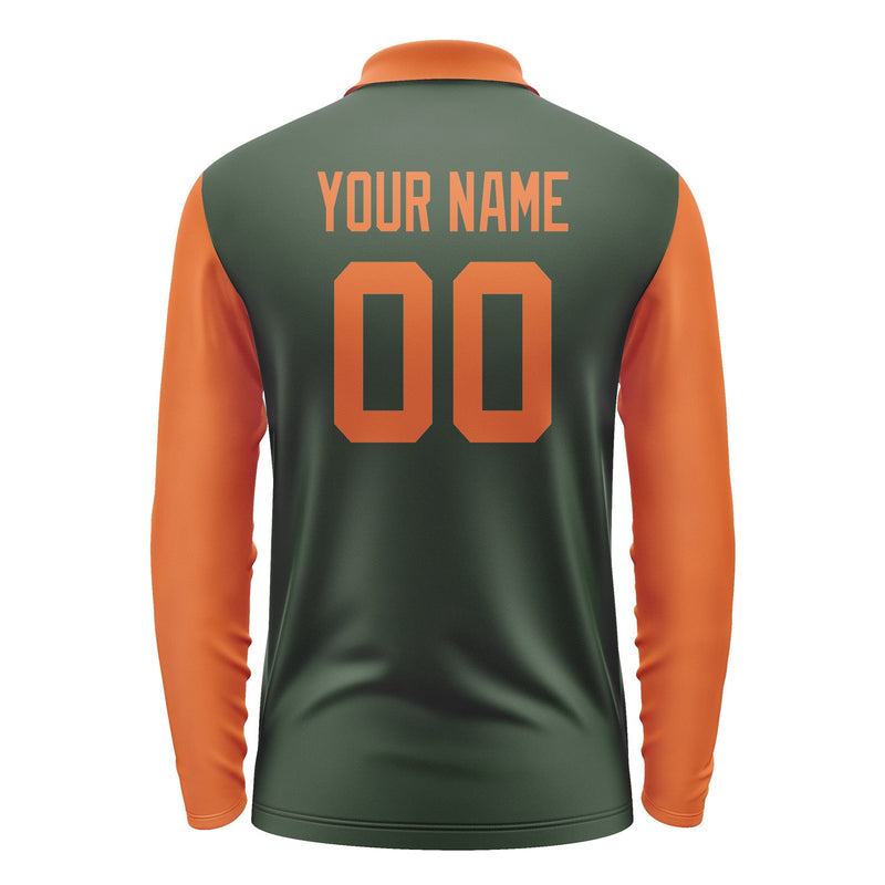 Custom Dark Green Orange Long Sleeve Polo Shirt Pl062828B128