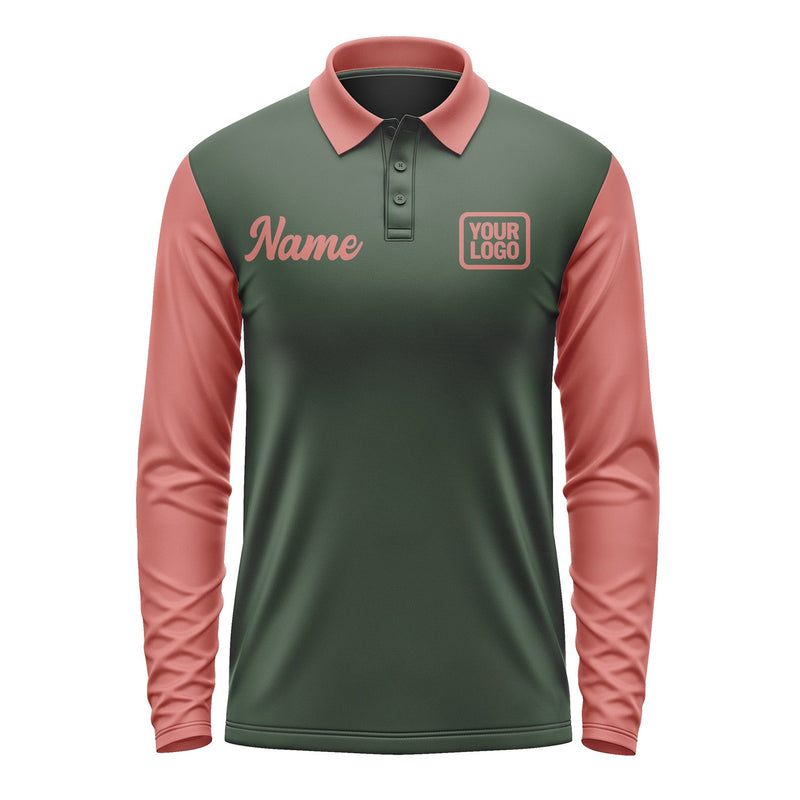 Custom Dark Green Copper Rose Long Sleeve Polo Shirt Pl062929B129