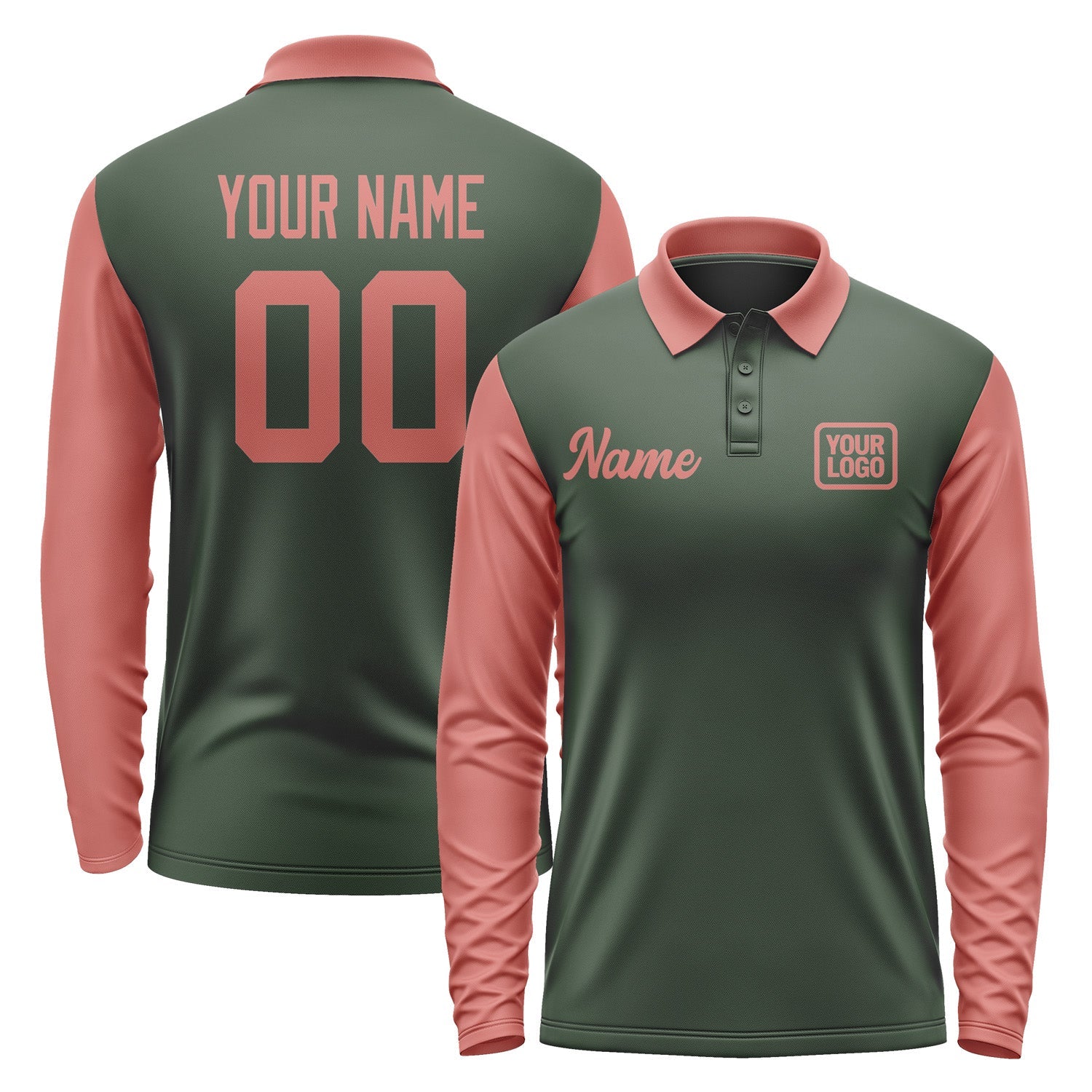 Custom Dark Green Copper Rose Long Sleeve Polo Shirt Pl062929B129