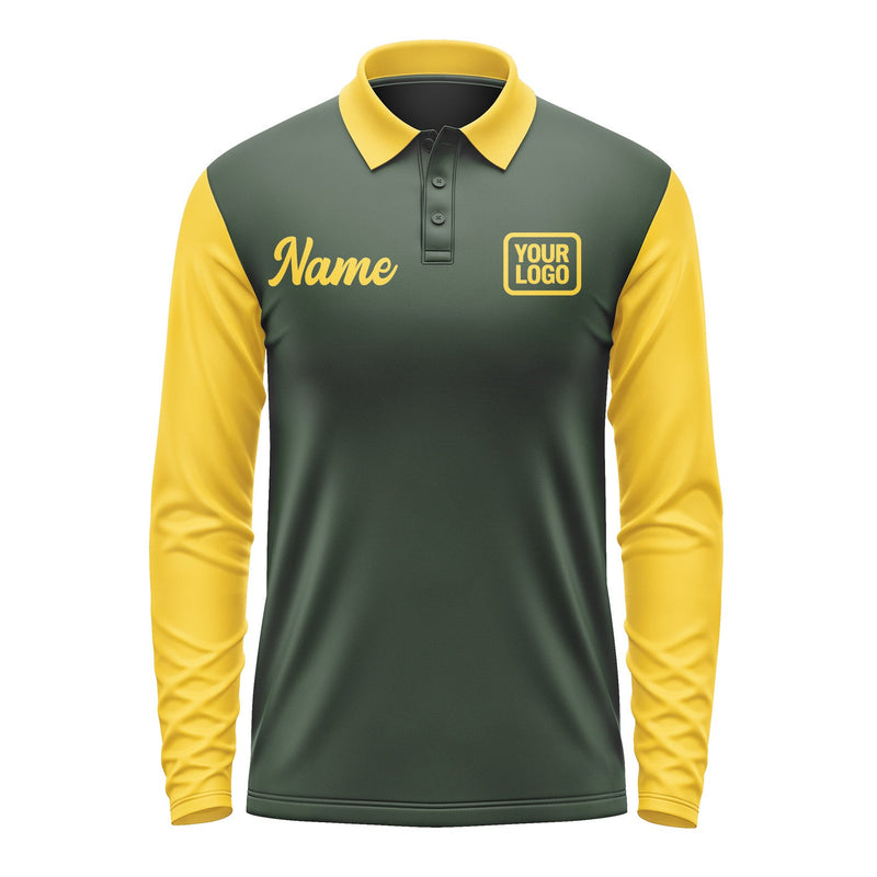 Custom Dark Green Gold Long Sleeve Polo Shirt Pl063030B130