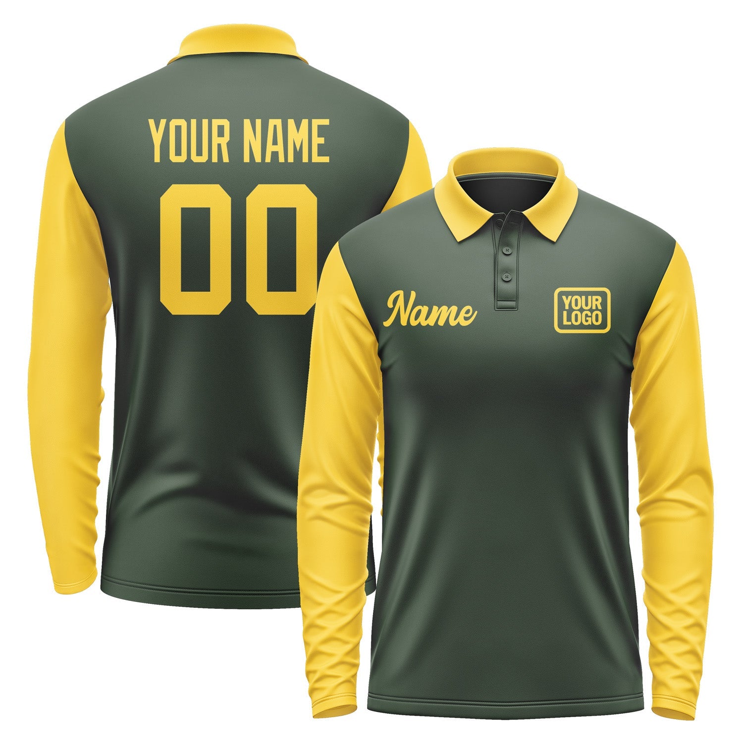 Custom Dark Green Gold Long Sleeve Polo Shirt Pl063030B130