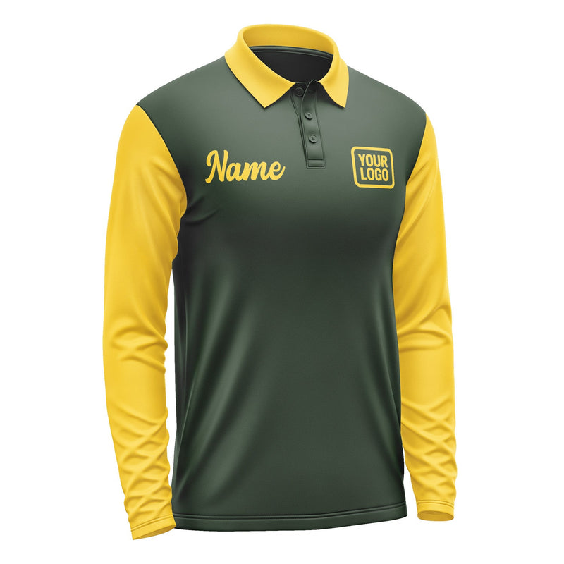Custom Dark Green Gold Long Sleeve Polo Shirt Pl063030B130