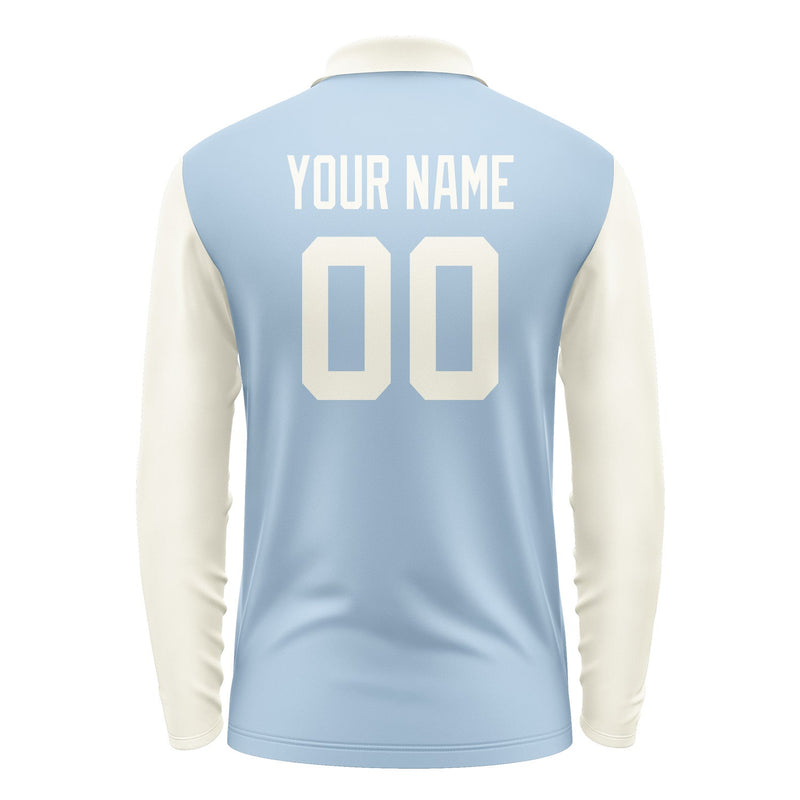 Custom Light Blue Cream Long Sleeve Polo Shirt Pl080303B103