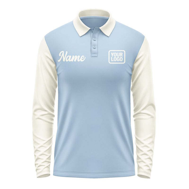 Custom Light Blue Cream Long Sleeve Polo Shirt Pl080303B103