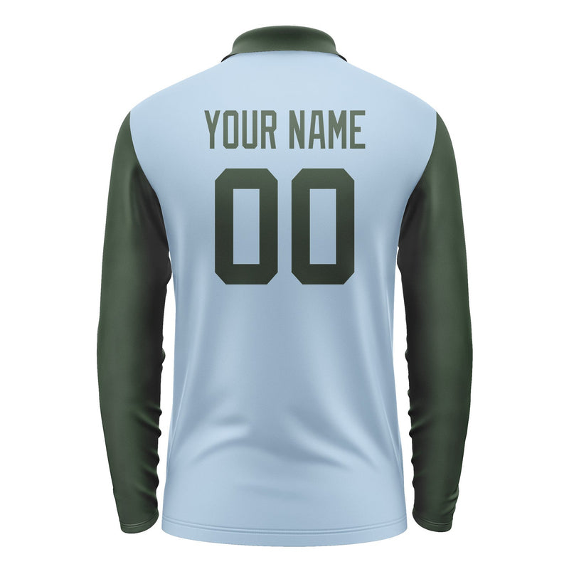 Custom Light Blue Dark Green Long Sleeve Polo Shirt Pl080606B106