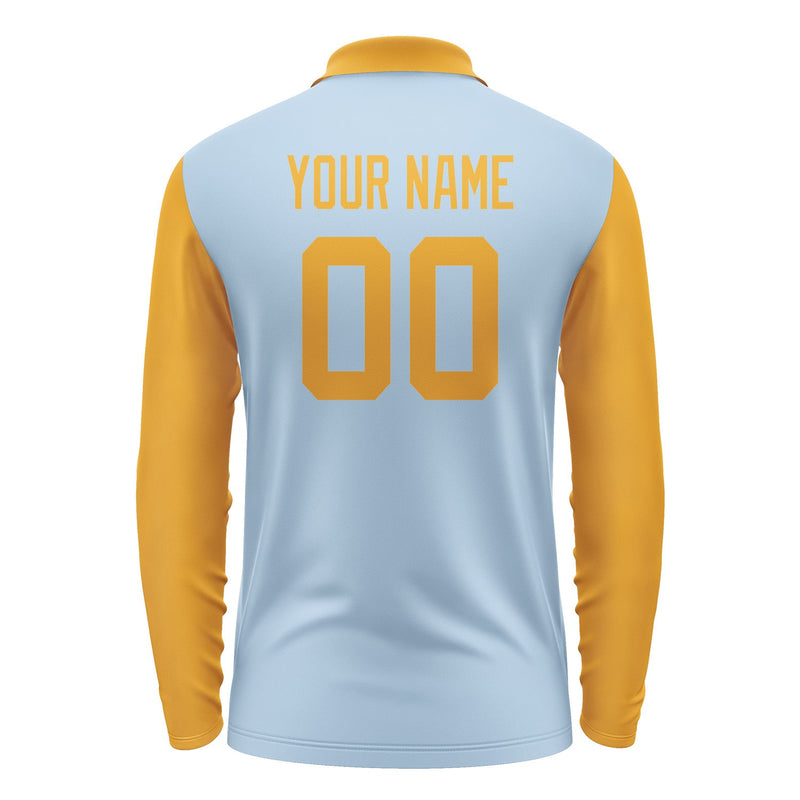 Custom Light Blue Yellow Long Sleeve Polo Shirt Pl081919B119