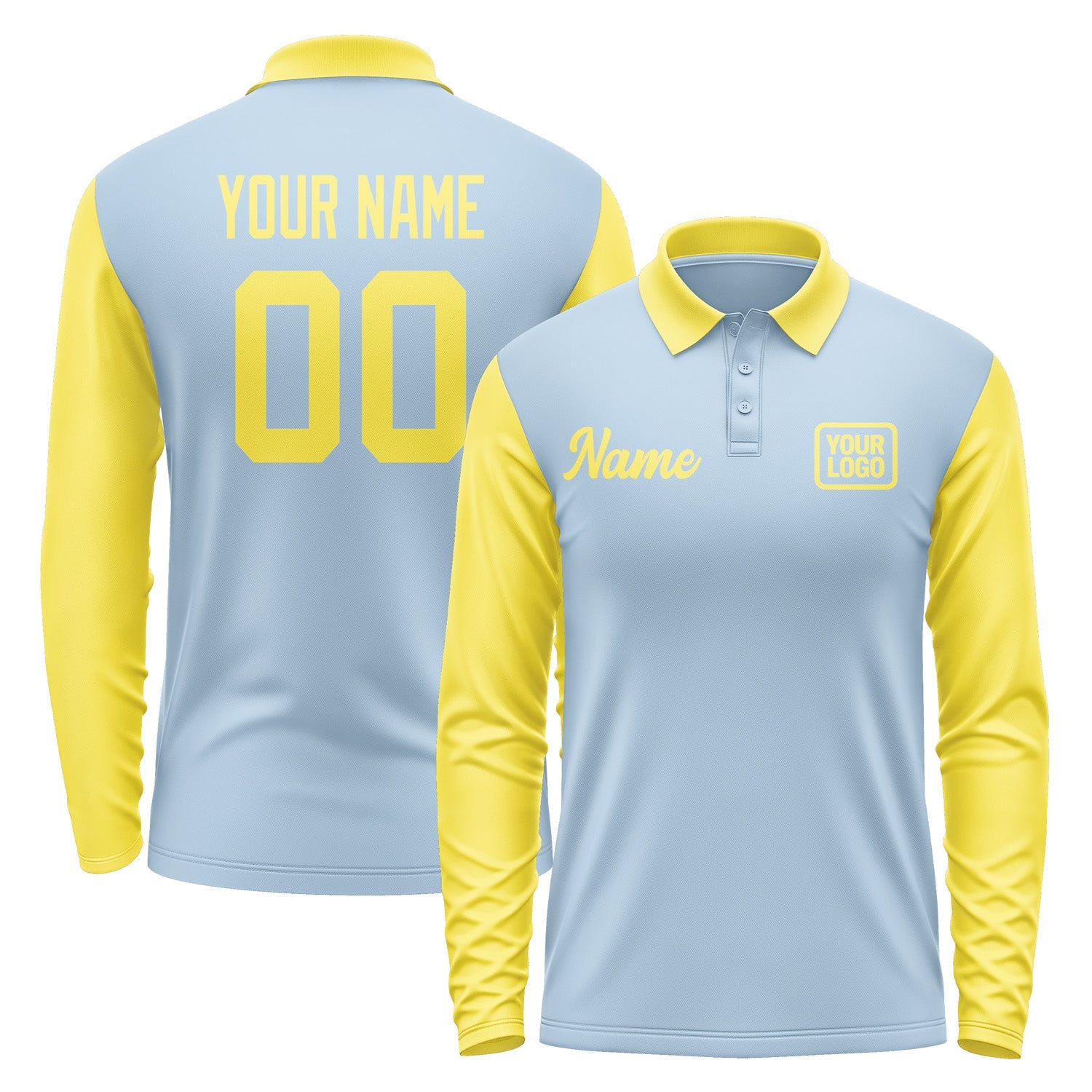 Custom Light Blue Light Yellow Long Sleeve Polo Shirt Pl082626B126