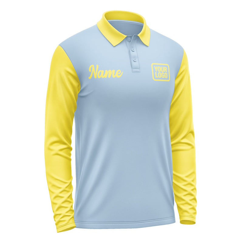 Custom Light Blue Light Yellow Long Sleeve Polo Shirt Pl082626B126