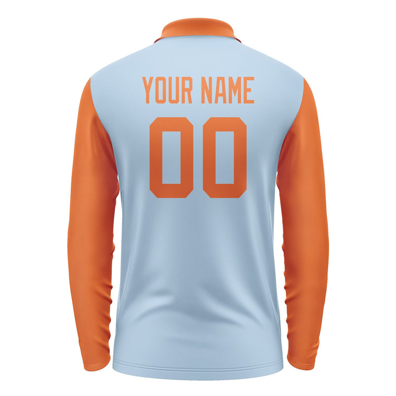 Custom Light Blue Orange Long Sleeve Polo Shirt Pl082828B128