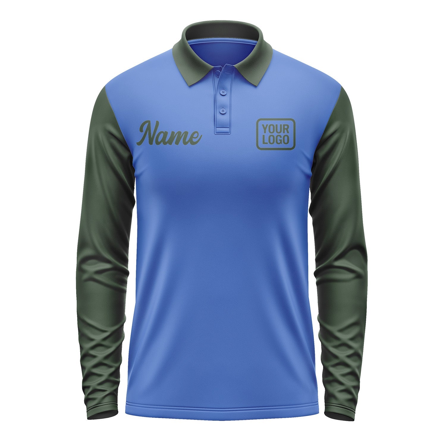 Custom Sky Blue Dark Green Long Sleeve Polo Shirt Pl090606B106