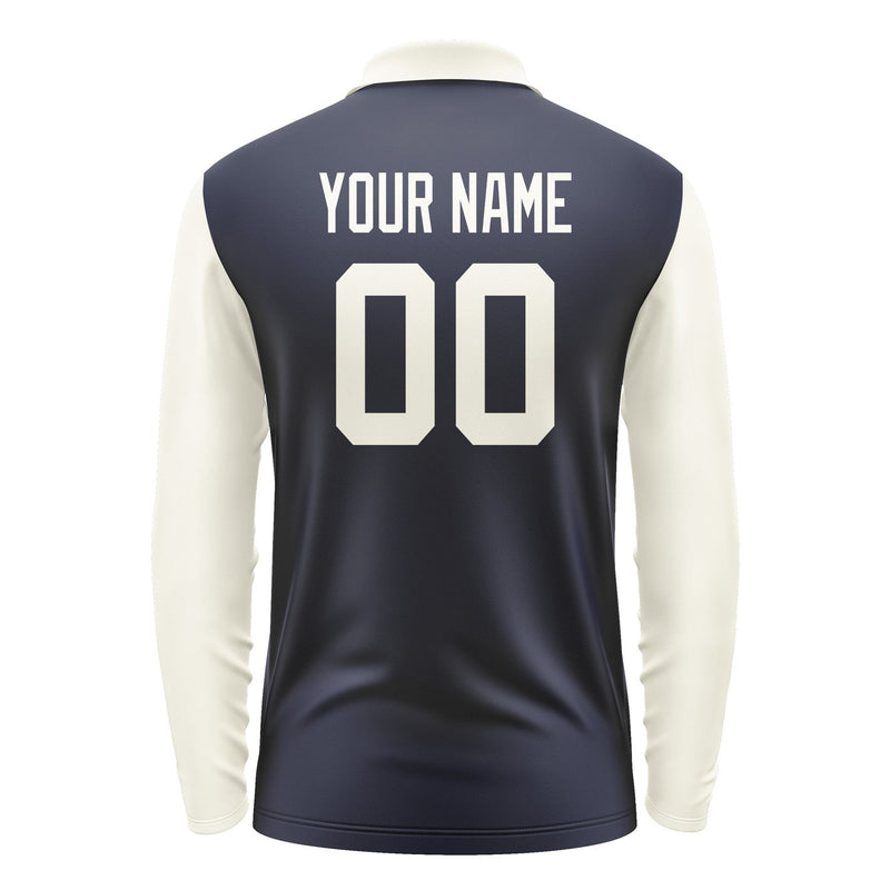 Custom Navy Cream Long Sleeve Polo Shirt Pl110303B103