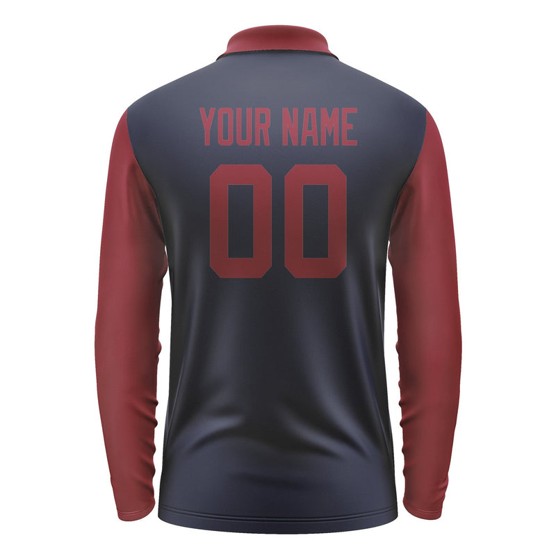 Custom Navy Crimson Red Long Sleeve Polo Shirt Pl111515B115