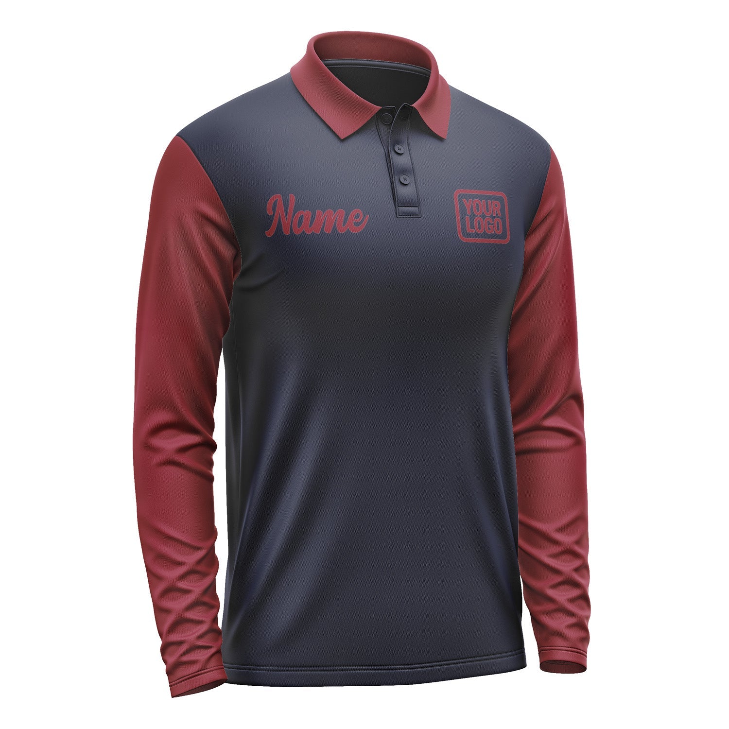 Custom Navy Crimson Red Long Sleeve Polo Shirt Pl111515B115