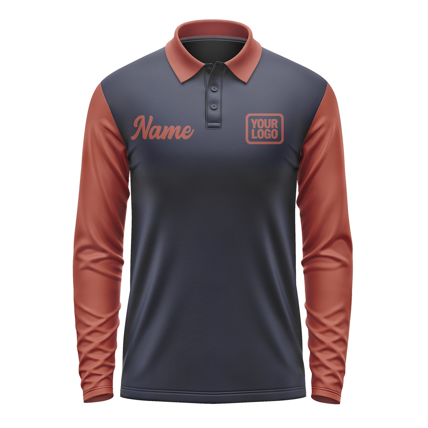 Custom Navy Coral Red Long Sleeve Polo Shirt Pl111616B116