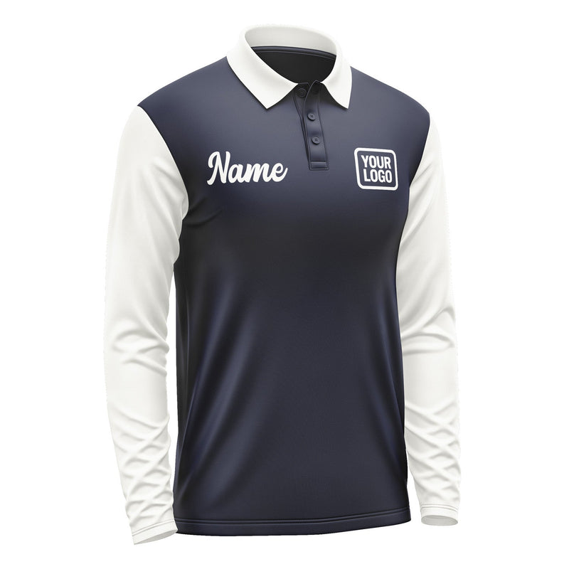 Custom Navy White Long Sleeve Polo Shirt Pl111818B118