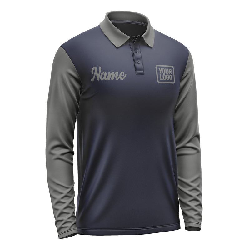 Custom Navy Dark Grey Long Sleeve Polo Shirt Pl112020B120