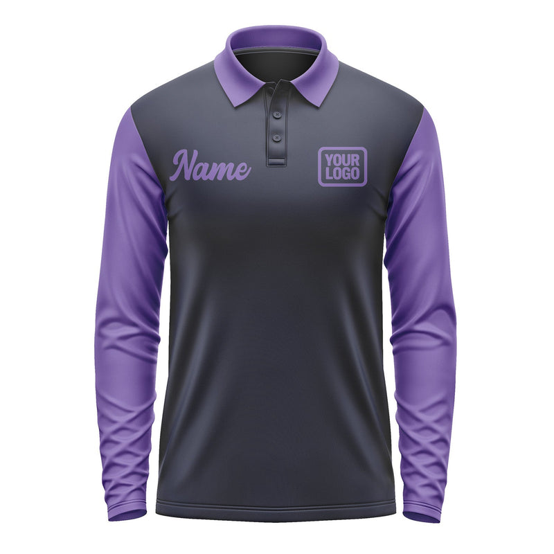 Custom Navy Light Purple Long Sleeve Polo Shirt Pl112323B123