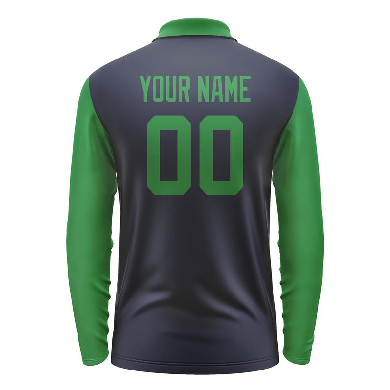 Custom Navy Emerald Green Long Sleeve Polo Shirt Pl112424B124